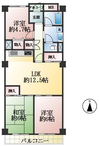 神戸市中央区熊内町 中古マンション間取画像