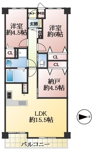 神戸市灘区篠原南町 中古マンション間取画像