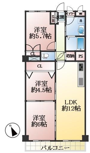 西宮市大社町 中古マンション間取画像
