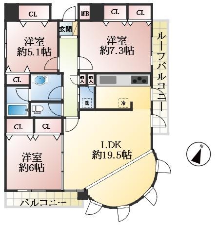 神戸市中央区筒井町 中古マンション間取画像
