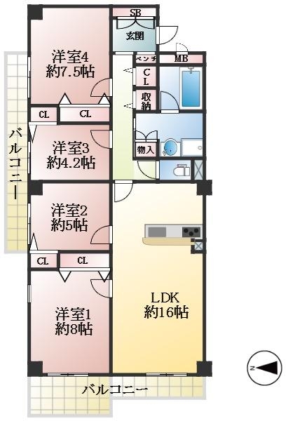 神戸市東灘区向洋町中 中古マンション間取画像