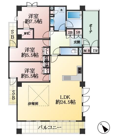 神戸市東灘区住吉本町 中古マンション間取画像
