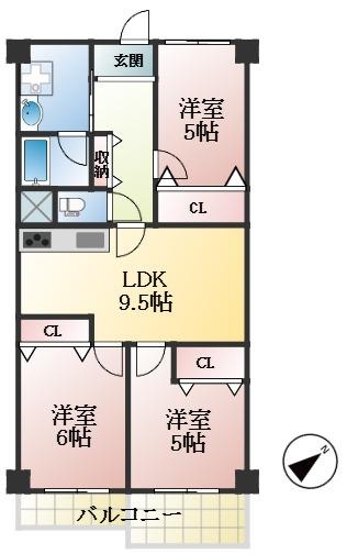 西宮市東鳴尾町 中古マンション間取画像