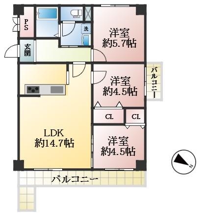 神戸市灘区烏帽子町 中古マンション間取画像