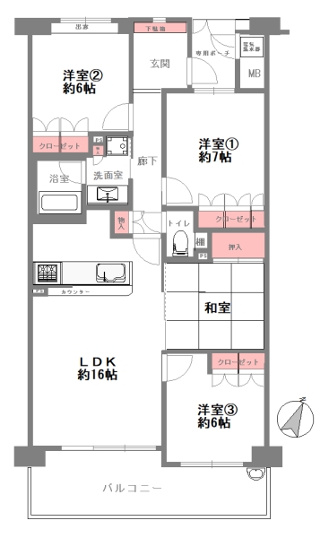 神戸市東灘区深江南町 中古マンション間取画像