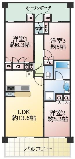 神戸市東灘区向洋町中 中古マンション間取画像