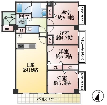 神戸市東灘区甲南町 中古マンション間取画像