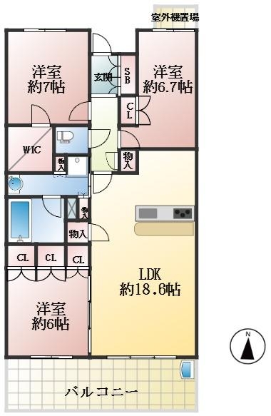神戸市東灘区西岡本 中古マンション間取画像