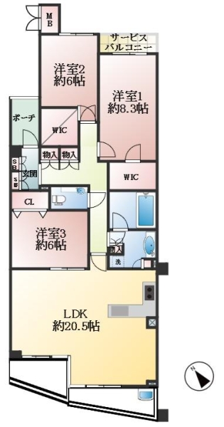 神戸市東灘区住吉山手 中古マンション間取画像