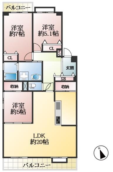 神戸市東灘区向洋町中 中古マンション間取画像