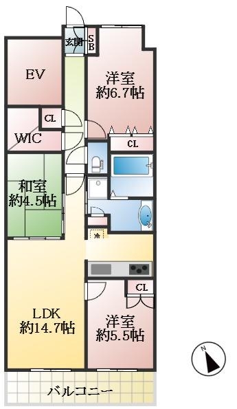 西宮市枝川町 中古マンション間取画像
