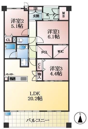 神戸市東灘区本山南町 中古マンション間取画像