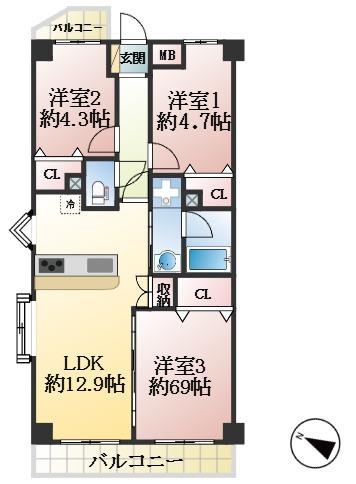 神戸市中央区旗塚通 中古マンション間取画像