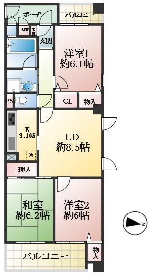 芦屋市南宮町 中古マンション間取画像