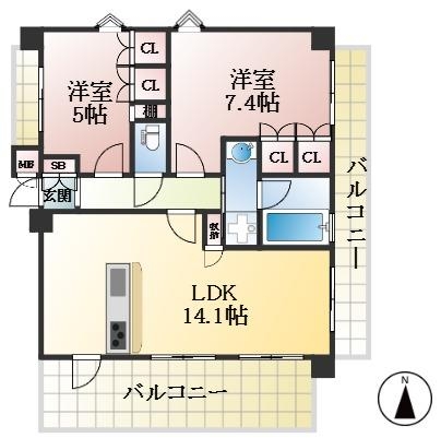 神戸市中央区中山手通 中古マンション間取画像