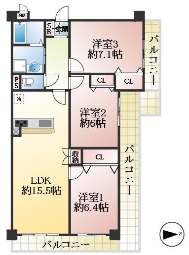 西宮市高座町 中古マンション間取画像