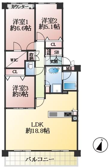 神戸市東灘区森北町 中古マンション間取画像