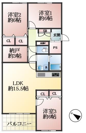 芦屋市若葉町 中古マンション間取画像