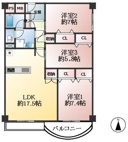 神戸市東灘区住吉山手 中古マンション間取画像