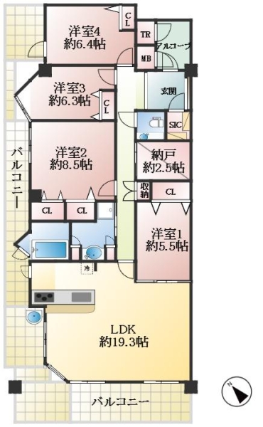 西宮市浜甲子園 中古マンション間取画像