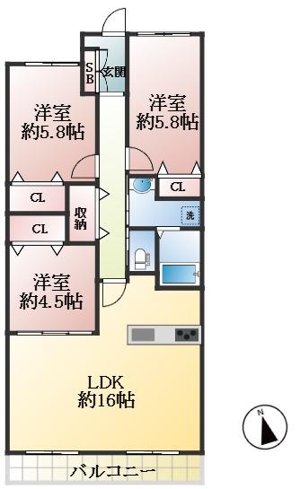 芦屋市翠ケ丘町 中古マンション間取画像