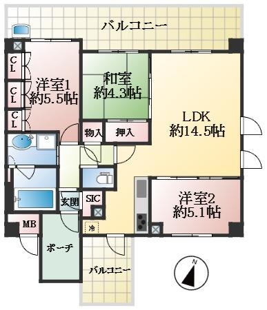 神戸市東灘区甲南町 中古マンション間取画像