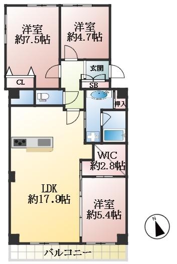 西宮市上田西町 中古マンション間取画像