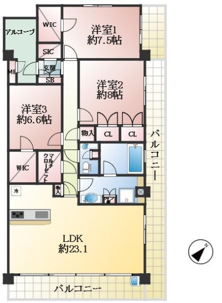 西宮市南甲子園 中古マンション間取画像