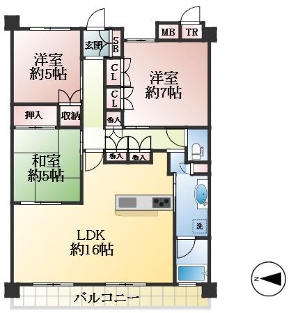 神戸市東灘区向洋町中 中古マンション間取画像