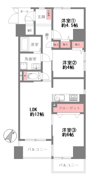 メゾンドール下山手|(神戸市中央区下山手通)の中古マンション間取画像