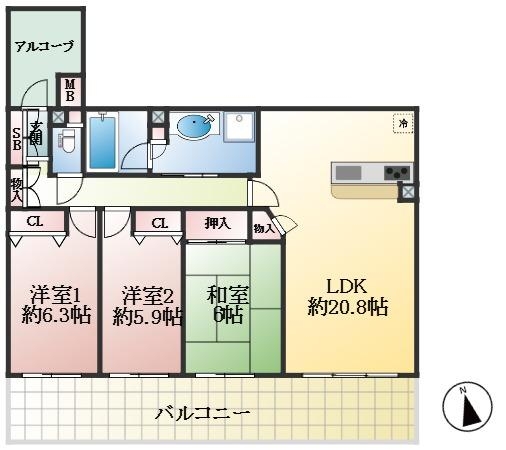 西宮市甲東園 中古マンション間取画像