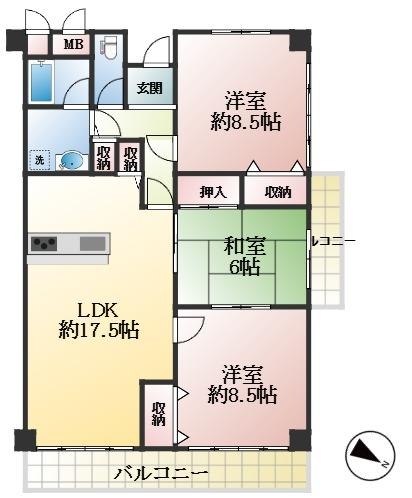 神戸市東灘区住吉東町 中古マンション間取画像