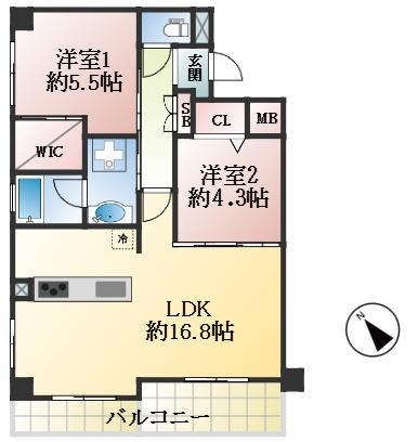 神戸市灘区中原通 中古マンション間取画像