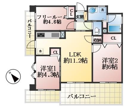 神戸市東灘区魚崎北町 中古マンション間取画像