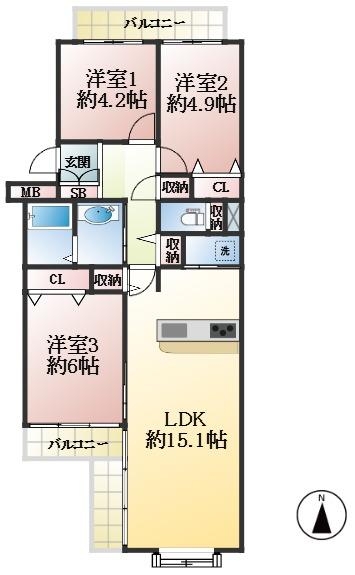 芦屋市伊勢町 中古マンション間取画像