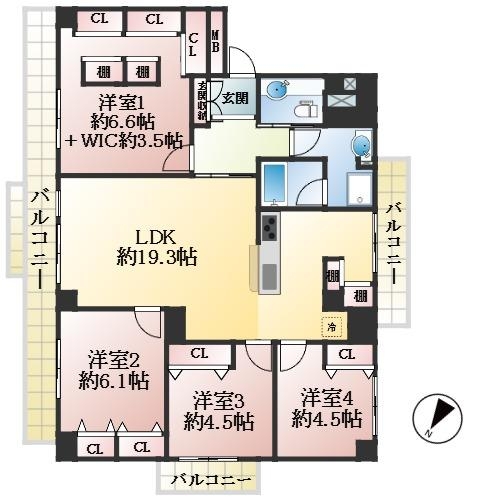 神戸市東灘区本山南町 中古マンション間取画像