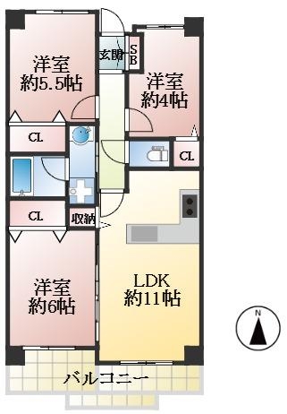 芦屋市東山町 中古マンション間取画像