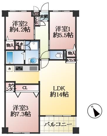 神戸市中央区下山手通 中古マンション間取画像