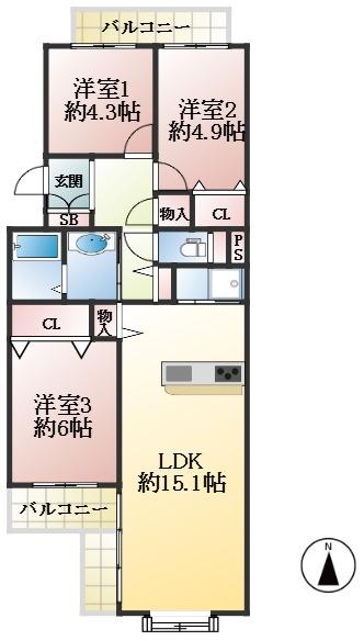 芦屋市伊勢町 中古マンション間取画像