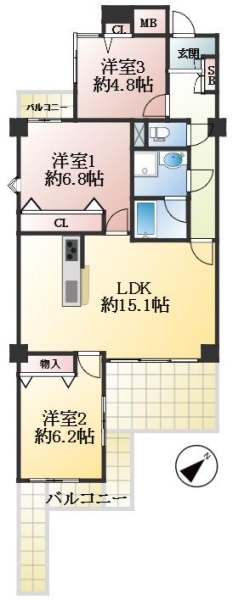 神戸市東灘区本山南町 中古マンション間取画像