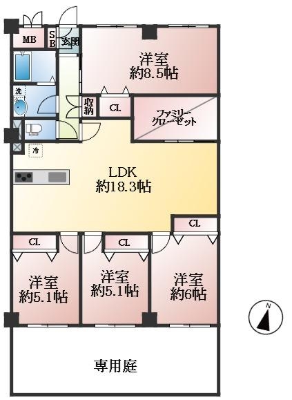 神戸市東灘区岡本 中古マンション間取画像
