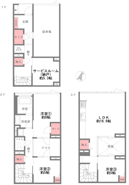 サンクタスコート芦屋バーティカル・ヴィラC棟|(芦屋市浜町)の中古マンション間取画像