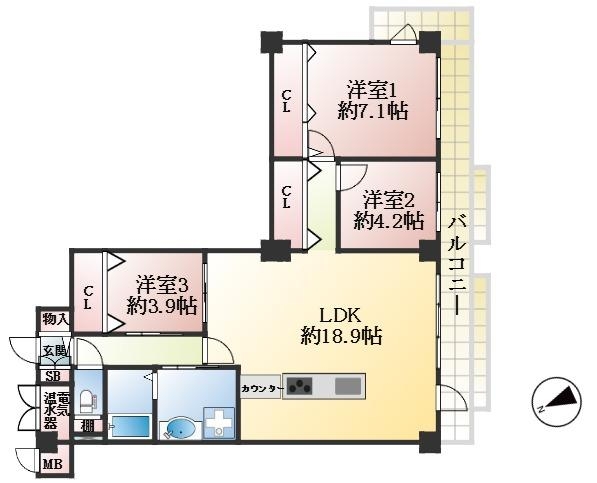 神戸市中央区浜辺通 中古マンション間取画像