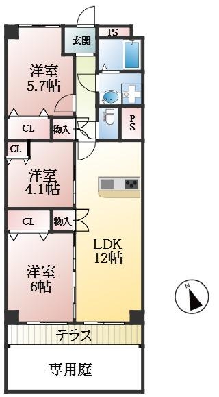 西宮市段上町 中古マンション間取画像