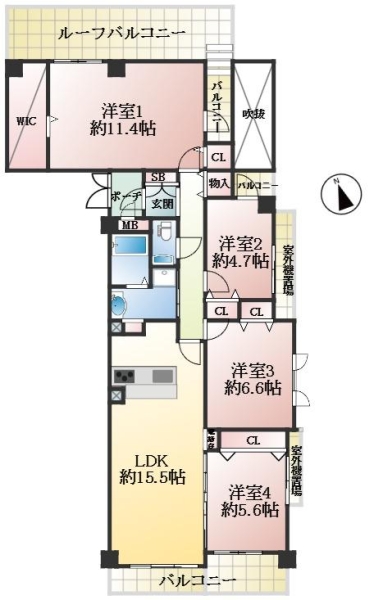 西宮市甲子園浦風町 中古マンション間取画像