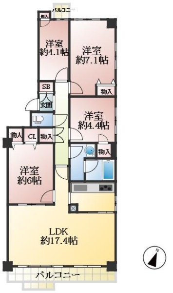 神戸市中央区港島中町 中古マンション間取画像