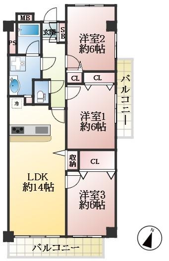 神戸市東灘区魚崎南町 中古マンション間取画像