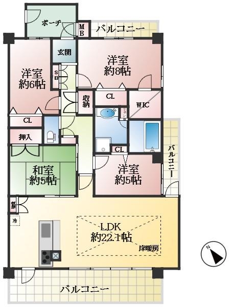 神戸市東灘区西岡本 中古マンション間取画像
