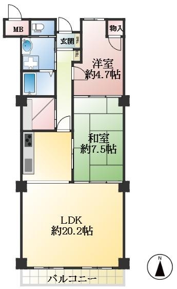 芦屋市東山町 中古マンション間取画像