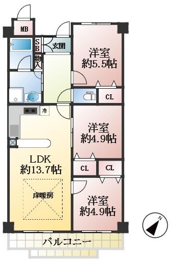 神戸市中央区浜辺通 中古マンション間取画像